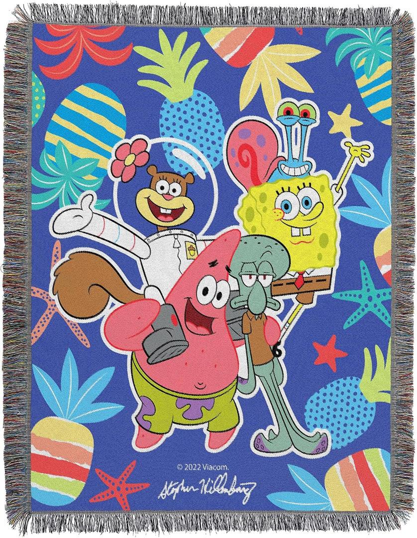 Northwest Spongebob Squarepants Woven Tapestry Throw Blanket, 48" x 60", Group Pic