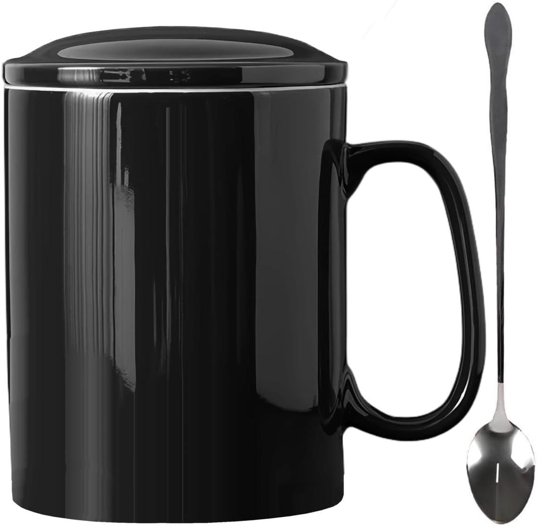 Extra Large Coffee Mugs 33 oz, Oversized Coffee Cup Big Tea Mug, Black Super Big Ceramic Teacup with Lid and Handle