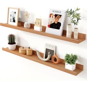 Axeman Cherry Picture Ledge Shelf, 36 Inch Floating Shelves Set of 2, Solid Wood Wall Shelves with Lip, Wall Decor Storage for Bedroom Living Room Bathroom Kitchen Nursery Photo, Natural Cherry