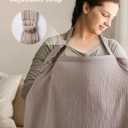 Blissful Diary Muslin Nursing Cover for Breastfeeding, Breathable Breastfeeding Cover up with Arch Neckline for Women, Nursing Apron (Agreeable Gray)
