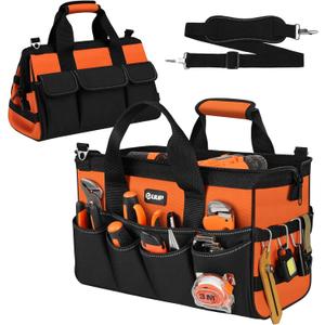 Heavy Duty Tool Bag 15-Inch, 16-Pocket Portable Soft Tool Box Organizer Storage, Handle Tactical Carry Tote Empty Toolbox with Large Zipper, Father Day Dad Men Gift for Mechanic Engineer, Orange