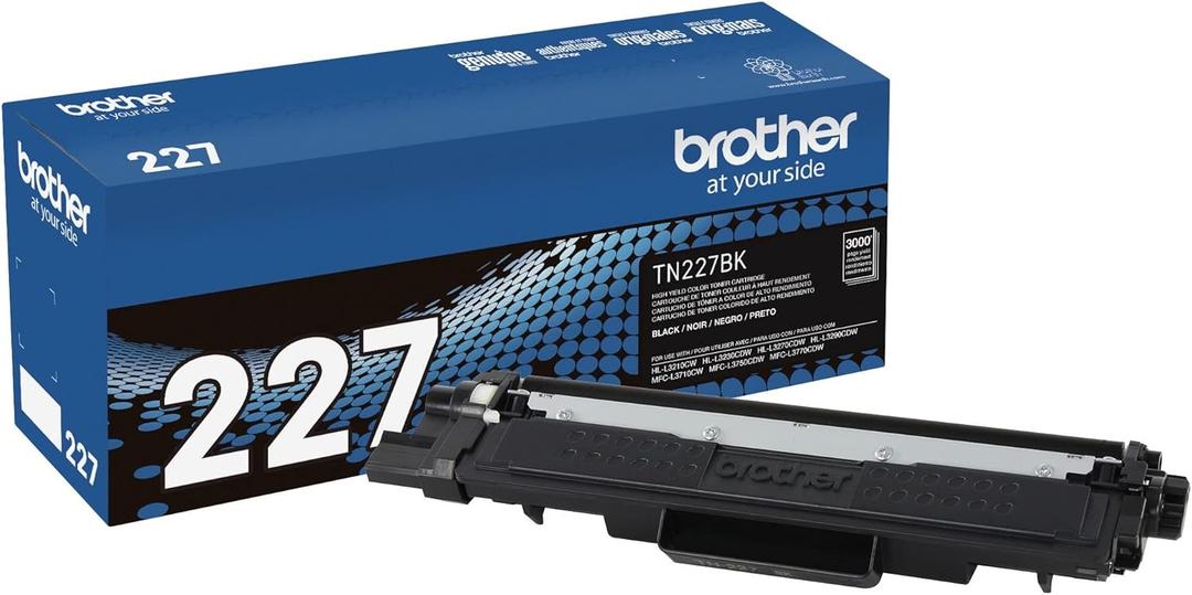 Brother Genuine TN227, TN227BK, High Yield Toner Cartridge, Replacement Black Toner, Page Yield Up to 3,000 Pages, TN227BK