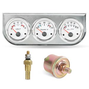 JDMSPEED 2" 52mm Triple Gauge Set (Oil Pressure Gauge + Water Temperature Gauge + Volt Meter) 3in1 for 12V Cars 3 Gauge Cluster Kit with Silver Console