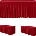HolidayIdeas 2 Pack Red Spandex Table Skirt for 8 Ft Rectangle Tables, Fitted Stretch Tablecloth 30 x 96 Inch, Wrinkle Resistant Ruffle Design for Valentine's Day, Monther's Day, Trade Shows, Parties