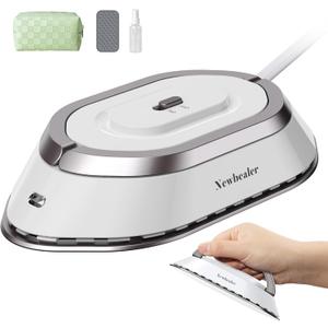Newbealer Travel Iron with Global Voltage, 100-240V Mini Dry Iron for Clothes (No Steam), Max 300W, 60s Heat Up, 302 Non-Stick Ceramic Soleplate, 0.8lbs Ultra-Lightweight (Silver)