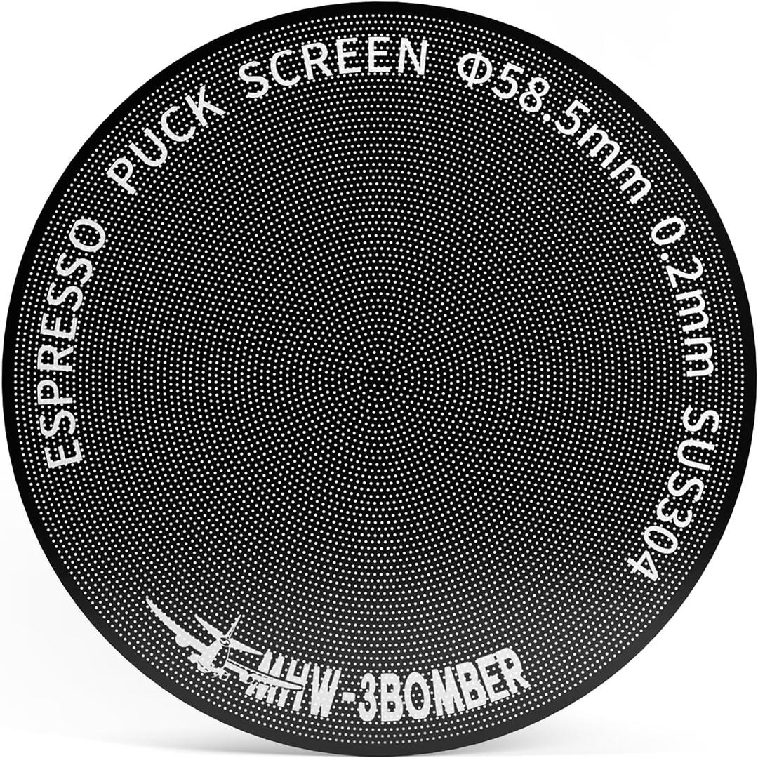 MHW-3BOMBER 58mm Espresso Puck Screen - 0.2mm Ultra Thin Espresso Puck - Metal Reusable Coffee Filter for Portafilter Basket 58mm - Puck Screen with Titanium Coating FG5642-OS (Black)