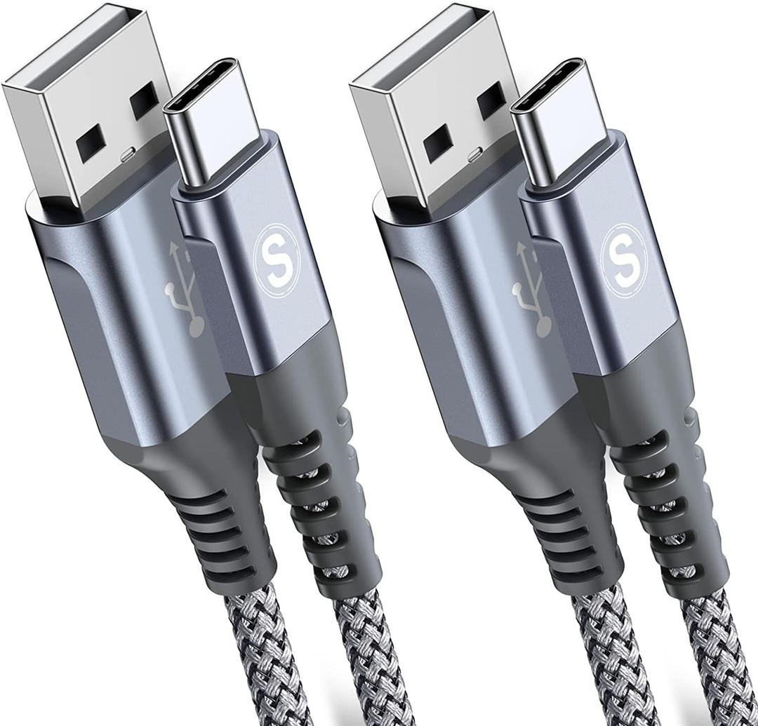 sweguard USB Type C Charger Cable [2-Pack,10ft+10ft] iPhone 15 Charger Nylon Braided Cord for iPhone 15 Pro Max Samsung Galaxy S23 S22 S21 S20 S10 S9 S8 Note 20 10 Flip A53 A54 A71 Pixel LG Moto PS5 (Grey)