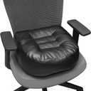 YOUFI Leather Seat Cushion Extra-Thick Booster for Office Chair to Rise Height - Full Filling for Support - with Breathable Cover, Handle and Buckle - Relieves Back Pain  18"x16"x6" (Black)