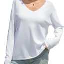 Women’s V Neck Knit Sweater Loose Fit Lightweight Pullover Long Sleeve Jumper Casual Fall Winter Tops (White/S) 