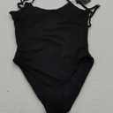 ZAFUL Women's One Piece Swimsuit Ribbed Open Back Bathing Suit Tummy Control Scoop Neck Adjustable Straps High Cut Swimwear (Black)