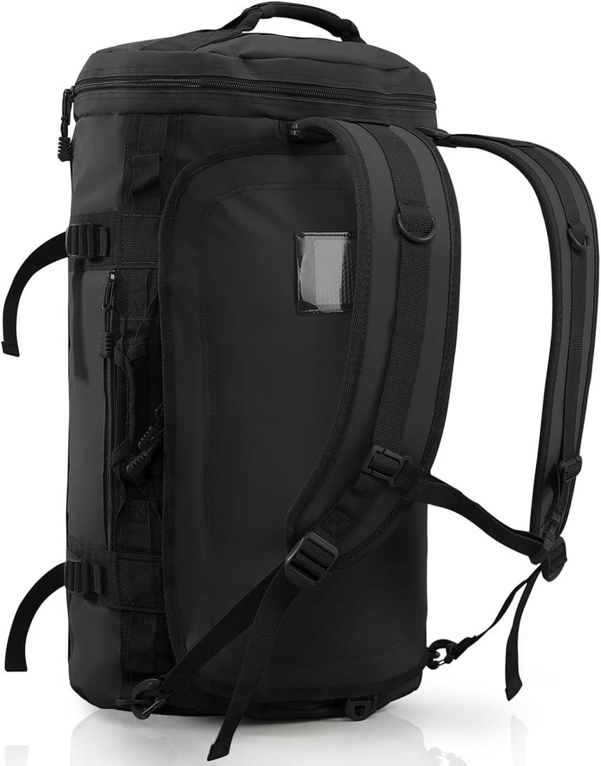 Haimont Duffle Backpack, Travel Duffel Bag with Shoes Compartment, Water-resistant Overnight Daybags for Men Women Daily Trip, Sports Gear, Gym, 45L, Black