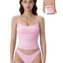 SUUKSESS Womens Halter Tops with Built in Bras Double Lined Open Back Y2K Going Out Camisole Tank Tops Sexy Trendy Summer Top Small