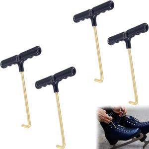 4 Pcs Lace Tightener Tool for Skates, Stainless Steel Hook with Non-Slip Handle, Heavy-Duty Lace Puller for Ice Skates, Hockey Skates, Roller Skates, and Trampoline Springs