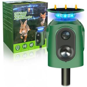 Upgraded Solar Ultrasonic Animal Repellent,360 Cat Repellent Outdoor with Motion Sensor,IP65 Waterproof Dog Repeller with Flash Light to Drive Away Rabbit Deer Squirrel Skunk for Yard Garden Lawn
