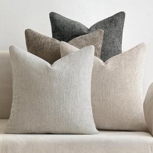 MIULEE Pack of 4 Couch Throw Pillow Covers 20x20 Inch Neutral Soft Decorative Chenille Pillow Covers Farmhouse Boho Cushion Covers for Mid Century Modern Spring Home Decor Sofa Bedroom Living Room, 20" x 20" (Pack of 4), Neutral