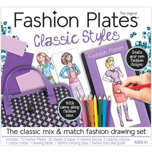 Fashion Plates Classic  Girls Fashion, Mix-and-Match Drawing Kit, Arts and Crafts, Coloring, Art Supplies, Craft Supplies, Stencils, Crayons Included, Create Your Own Fashion Designs, Ages 6+
