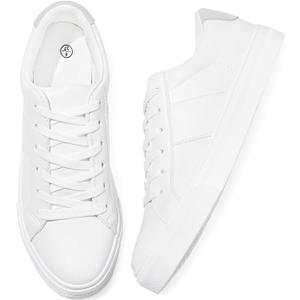 Adokoo Women's Fashion Sneakers PU Leather Casual Shoes White Tennis Low Top Shoes Womens Lace Up Sneakers(White, US10)