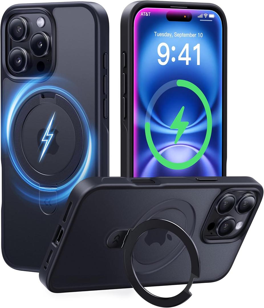 CASEKOO Designed for iPhone 16 Pro Max Case with Magnetic Invisible Stand [Military Drop Protection] [Compatible with MagSafe] Shockproof Slim Translucent Matte Promax Case 6.9 Inch, Black