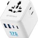 Universal Travel Adapter, International Travel Plug Adapter with 2 USB-C  2 USB-A Ports, with Extra 2 Prong AC Outlet All in One Portable Socket, for USA, UK, EU, AU  224+ Countries (White)