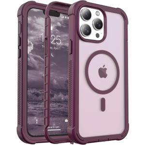 Magnetic for iPhone 13 Pro Max Case, [Compatible with MagSafe][Military Grade Drop Protection][Heavy Duty Protection][Non-Slip][Shockproof] 2-Layer Durable Bumper Phone Case 6.7''-Wine Red