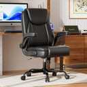 GTPLAYER Leather Office Chair, Home Desk Chair with Flip-up Arms and Ergonomic Back - Comfy Heavy Duty Executive Chair for Home Office Gaming, Black, 24.4 inches x 19 inches x 41.1 inches