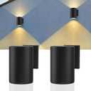 Solar Sconce Lights Outdoor, 2 Pack Modern Wall Light Fixture, Up & Down Warm White Glow, Solar Powered Exterior Lights, IP65 Waterproof for Patio, Yard, Porch, Garage, Fence, Railing