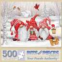 Bits and Pieces  Large 500 Piece Jigsaw Puzzle for Adults  Three Gnomes' Christmas Winter Jigsaw Puzzle by Artist Makiko, Completed Puzzle Size: 18" x 24"