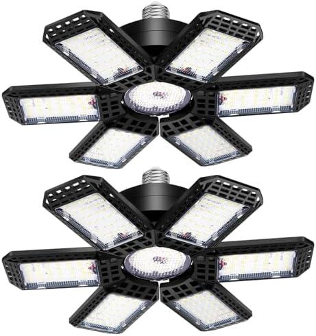 AUDLES 2 Pack Garage Light, 200W 20000LM 6500K LED Shop Lights, Garage Lights Ceiling Led with 6+1 Deformable Panels, Screw in E26/E27 Socket Bulb for Warehouse, Workshop, Basement, Barn Lighting