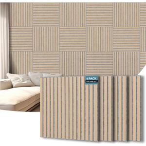 AKUMAX 4 Pack Wood Panels-3D Slat Wall Panelling for Wall-Ceiling and Sound Absorbing - Wooden Wall Panels for Living Room, Bedroom-Fire Retardant & FSC-15.5 ft(Classic Oak), 4pcs-24in*24in