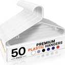 HOUSE DAY White Plastic Hangers 50 Pack, Plastic Clothes Hangers with Built-in Hooks, Durable and Strong Plastic Coat Hangers for Closet, Space Saving Clothing Hanger for Shirts, Coats, Skirt, Dress