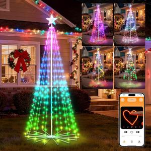 Outdoor Christmas Cone Tree, 7FT 295 LEDs with 62+ Modes Smart APP and Local Control, DIY Pattern and Text Displayable, IP65 Waterproof RGB String Lights for Porch Yard Indoor Decorations (RGB (Red, Green, Blue))