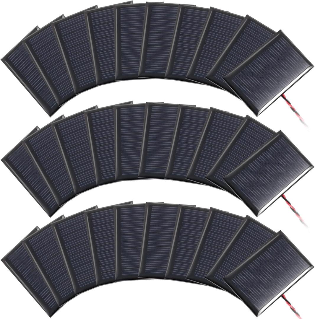 Retisee 30 Pcs 5V 30mA Mini Solar Cells Mini Solar Panels Polysilicon DIY Electric Materials Photovoltaic Cells with Wires DIY System Kits