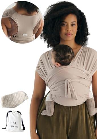 Konny Baby Carrier Flex SoftBreeze with Head Support - Adjustable, Easy to Wear Baby Wrap Sling, Perfect for Newborn Babies Essentials up to 44 lbs (XS-XL) - Beige