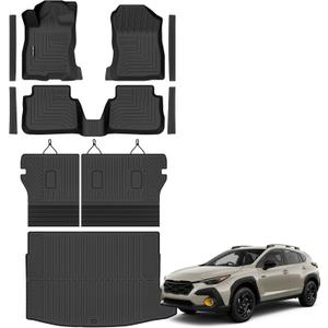 Floor Mats & Trunk Mat & Backrest Mats for 2026 Subaru Crosstrek Hybrid | All Weather TPE Floor Liners Fit for 2026 Crosstrek Odorless Anti-Slip Rubber Car Mats Black Full Set Accessories (No Gas)