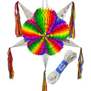 Mexican Pinata Jumbo 33 Rainbow Piata with 25-ft Rope Included Easter Piata, Pride Pinata, Holds 5 lbs of Candy TexMex Fun Stuff