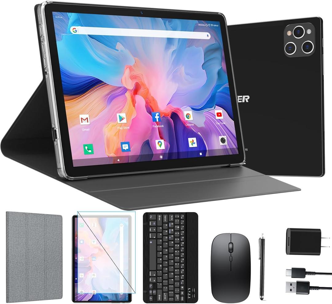 ANTEMPER Tablet, 10 Inch Android Tablet with 128GB ROM, 16GB RAM(Up to 2 TB), Octa-Core Processor, 5G WiFi Tableta, with Keyboard Mouse Case, 13MP+8MP Camera, IPS Touchscreen 8H Battery, Black