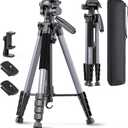 CAMBOFOTO 74 Aluminum Camera Tripod  HeavyDuty Professional Tripod Stand for DSLR & Mirrorless Cameras, Smartphones & GoPro  Lightweight Travel Tripod with 360 Pan Head & Phone Mount (Gunmetal Gray)