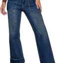 Women's High Waisted Wide Leg Jeans Elastic Waisted Stretchy Denim Sweatpant Pants with Pockets Trendy 2025 Fall (Blue, L)