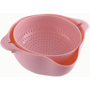 Double Drainer Basket, 1pcs Pack Double Rotatable Colander, Vegetable Strainer, Fruit Wash Bowl, Sink Drainer, Kitchen Strainer (Pink)