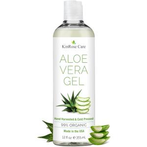 KinRose Care, 12oz Organic Aloe Vera Gel for Face, Skin, Hair & Sunburn Relief - From 100 Percent Pure Aloe Vera - Cold Pressed, Vegan, Unscented - Made in USA.