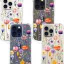Compatible with iPhone 15 Pro Max Case Cute Clear for Women,Cool Transparent Silicone Phone Cases Cover - Pink Purple Herbal Flowers