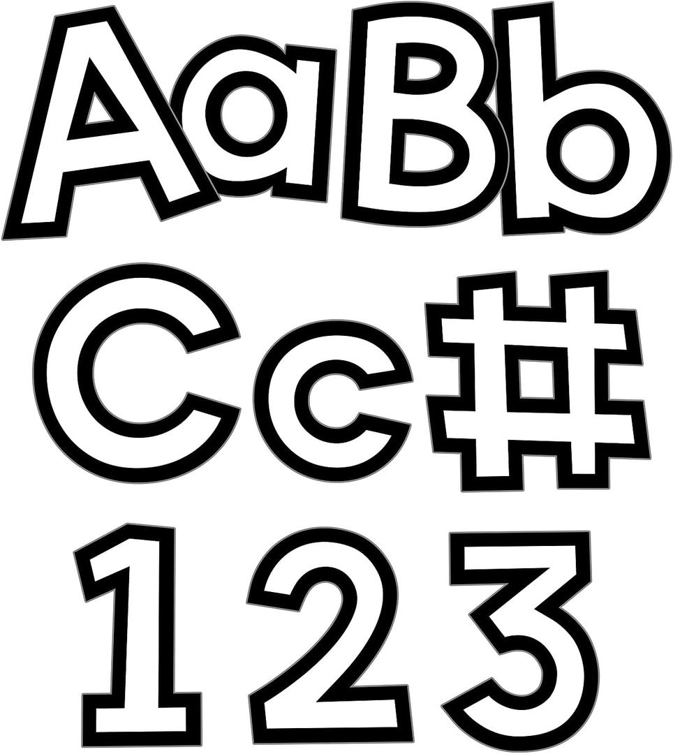 Carson Dellosa Education 219-Piece White with Black Trim Cutout Letters, 4" Upper and Lowercase Alphabet, Numbers, Punctuation, and Symbols for Bulletin Board, Posterboard, Party, and Classroom Decor