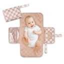 Tiny Twinkle Portable Diaper Changing Pad-Foldable Waterproof Changing Mat&Portable Changing Pad for Travel,Baby Changing Station with Smart Wipes Pocket&Storage (Beige Checkers)