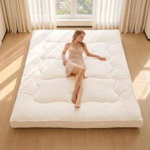 Japanese Floor Futon Mattress,4 Inch Memory Foam Mattress Topper Full,2 Inch Firm Cooling Gel Memory Foam and 2 Inch Soft Down Alternative for Back Pain Relief,Medium Support,Beige