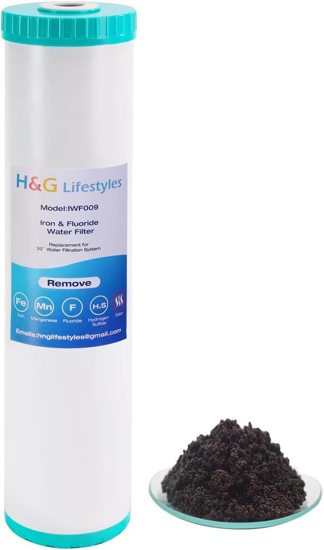 H&G Lifestyles Iron & Manganese Water Filter Cartridge for Well Water,4.5 x 20 Whole House Water Filtration System,Compatible with 20 Inches Water Filter Housing
