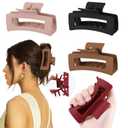 4 PCS Silicone Flexible Hair Claw Clips for Women, Cloud Soft Clips, Hair Claw Clips for Hat, Jumbo Claws clips for Thick Hair, Unsnappable Non-slip Rectangle Hair Clips (Tortoise Shell)