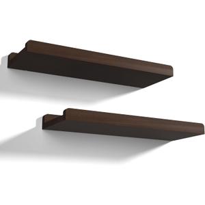 Love-KANKEI Floating Shelves Wall Mounted Set of 2, 17 Inch Rustic Wood Wall Shelves for Storage, Bedroom Living Room Bathroom Kitchen Office and More Dark Walnut