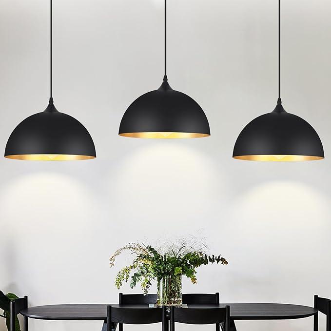 3 Pack Black Pendant Lights for Kitchen Island 11.8" Modern Pendant Lighting Fixtures Farmhouse Vintage Hanging Ceiling Light Fixture for Dining Room Foyer Hallway Bar Cafe Kitchen Sink Matte Dome