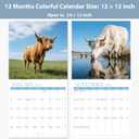 2026 Wall Calendar, Large Monthly Wall Calendar Dogs, Jan 2026 - Dec 2026, 12" x 24" (Opened), Hanging Planning Calendars for Family Home Office Supplies (Horses and Cattle)