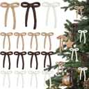24 Pcs Knitted Bows Christmas Tree Ornaments 7 Inch Boho Farmhouse Crochet Bows Neutral Rustic Hanging Ornaments for Xmas Tree Wreath Garland Decorations(White, Khaki, Dark Brown,Chunky)